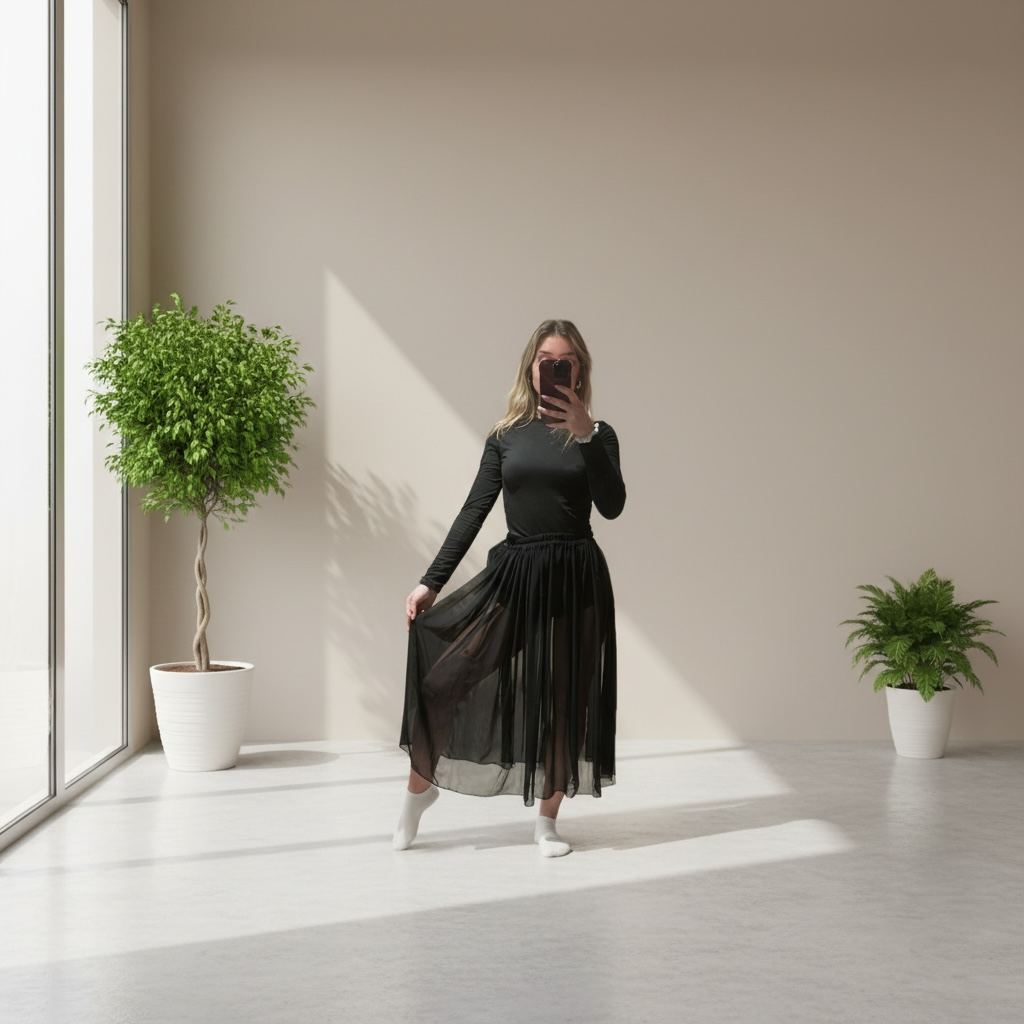 Jupe longue noire transparente et fluide