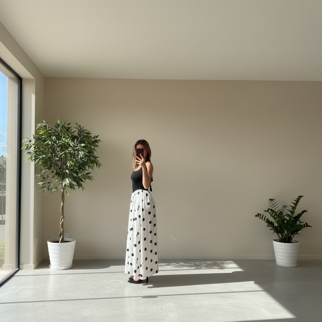 Robe Longue Bicolore à Pois