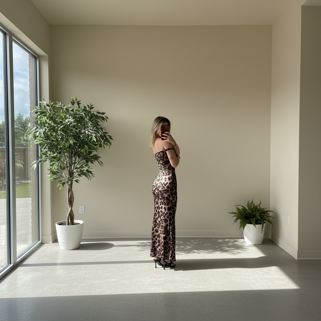 Robe longue léopard épaules dénudées