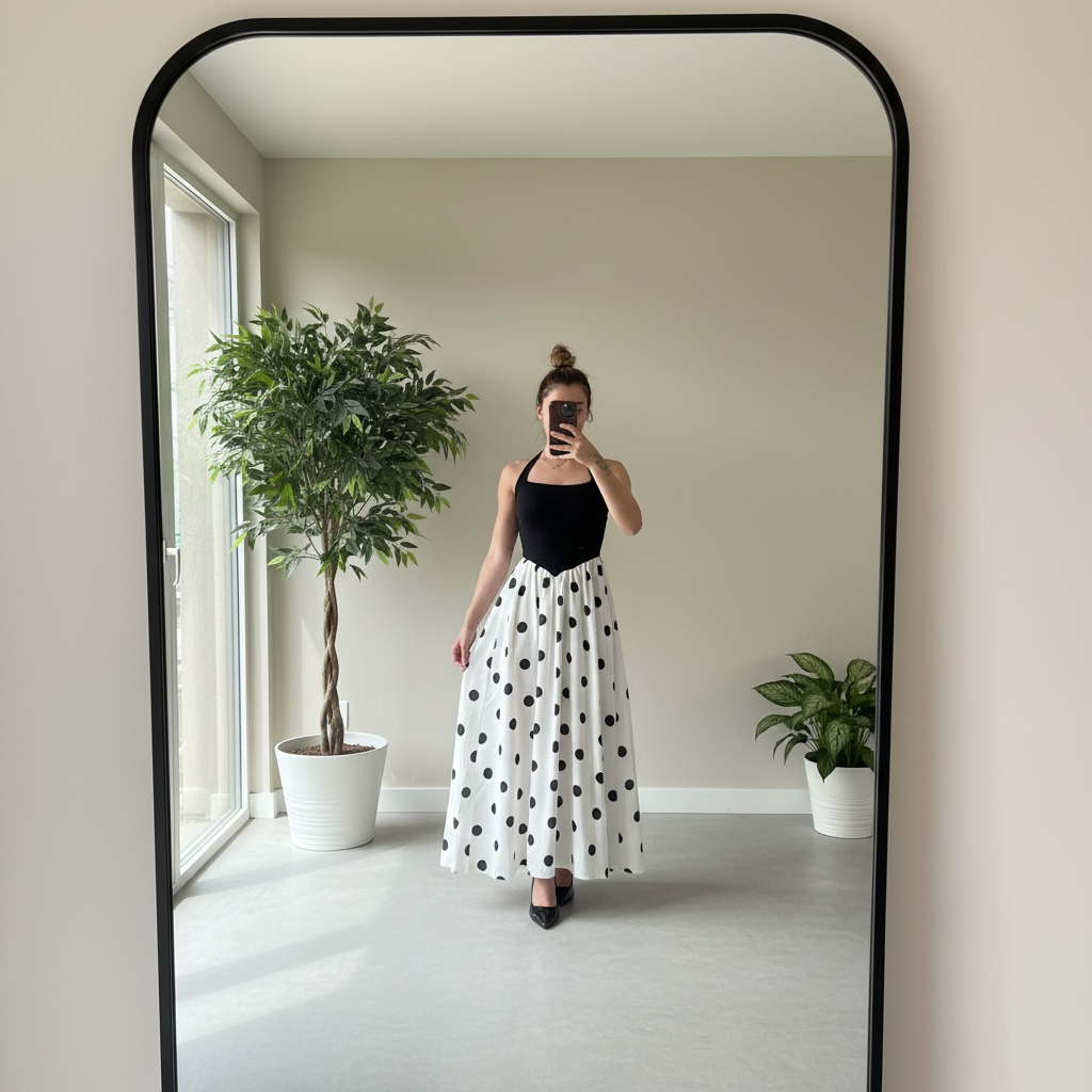 Robe Longue Bicolore à Pois