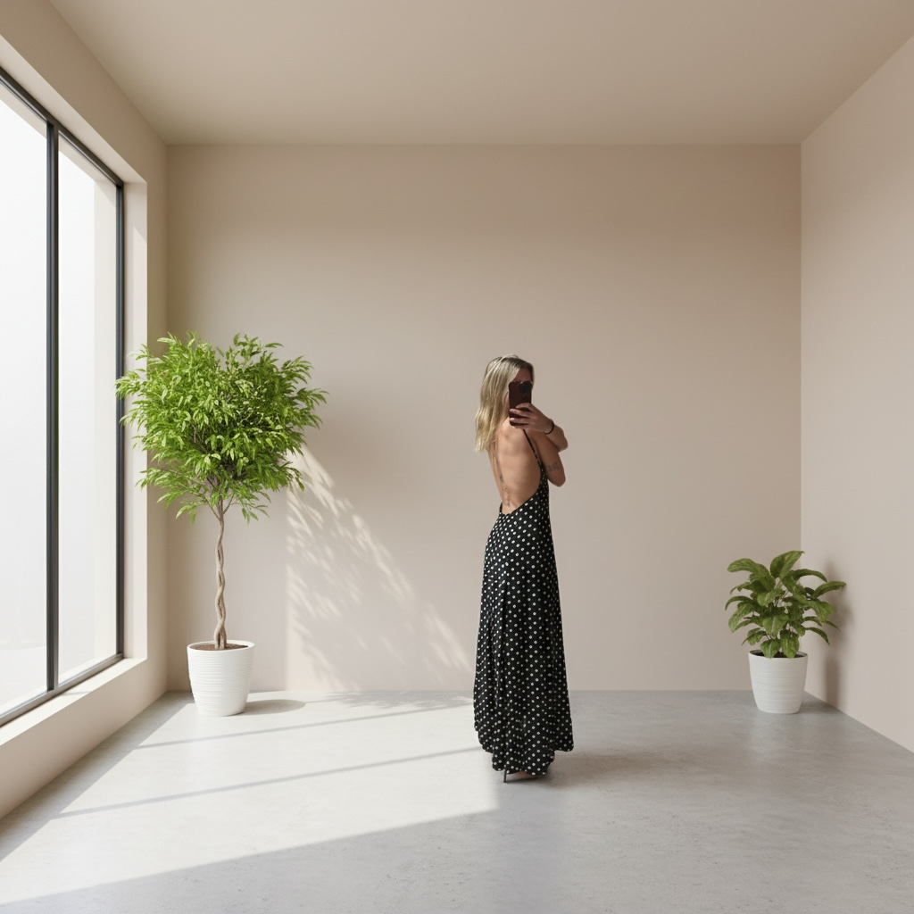 Robe longue dos nu à pois avec ceinture modulable