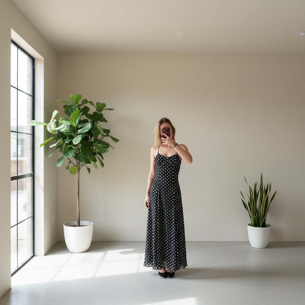 Robe longue dos nu à pois avec ceinture modulable
