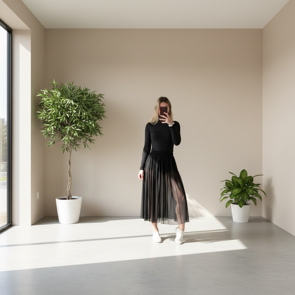 Jupe longue noire transparente et fluide