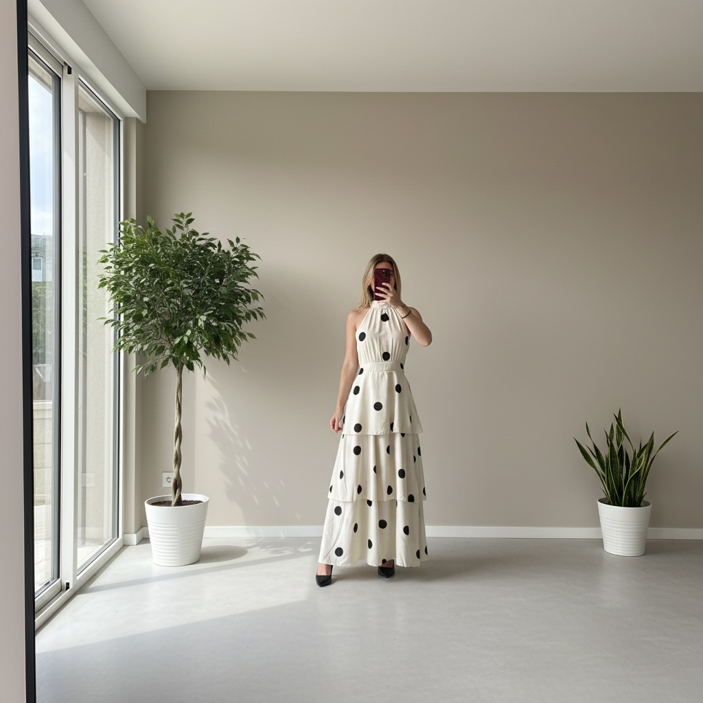 Robe Longue à Pois Noir & Blanc