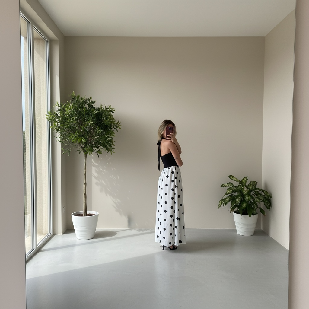 Robe Longue Bicolore à Pois