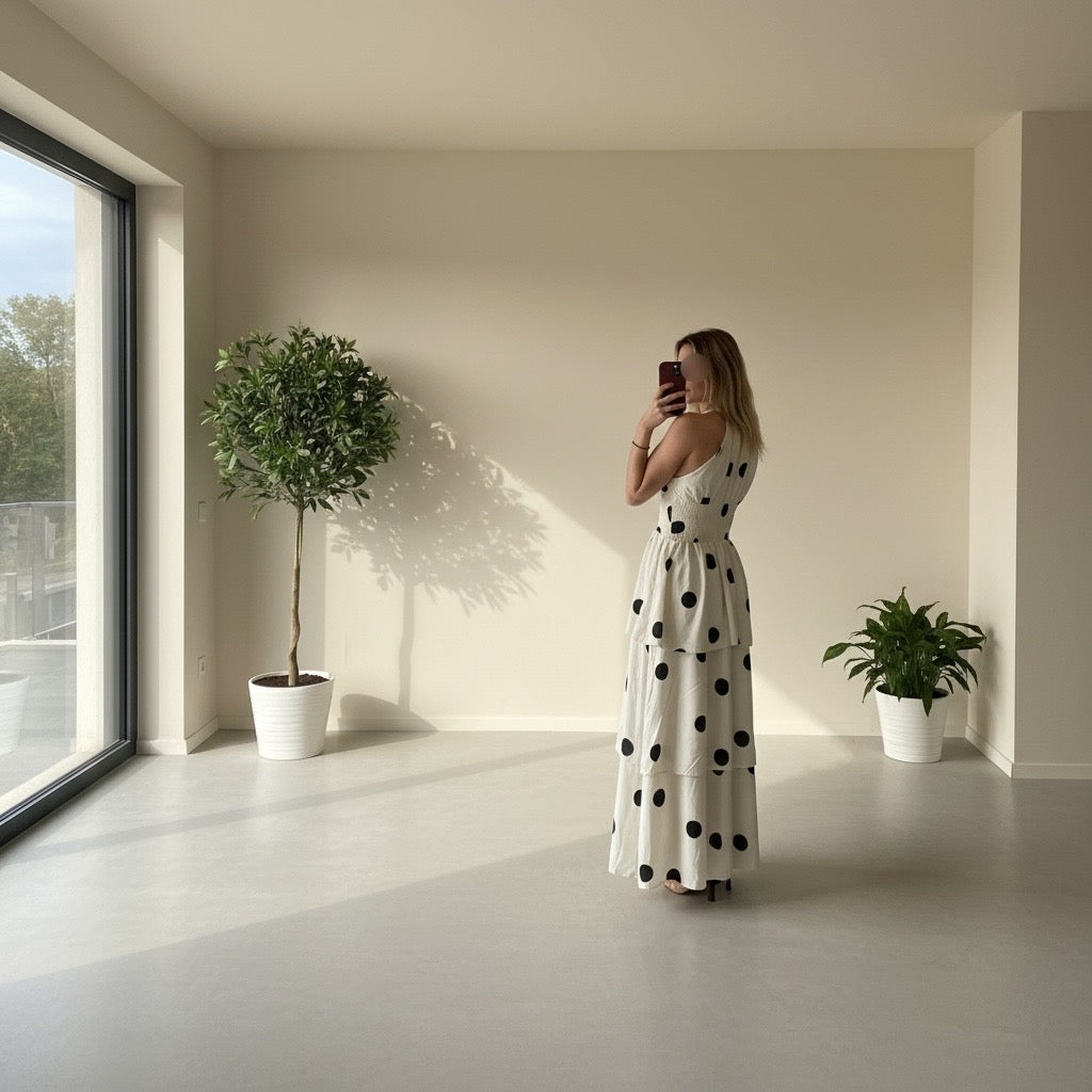 Robe Longue à Pois Noir & Blanc
